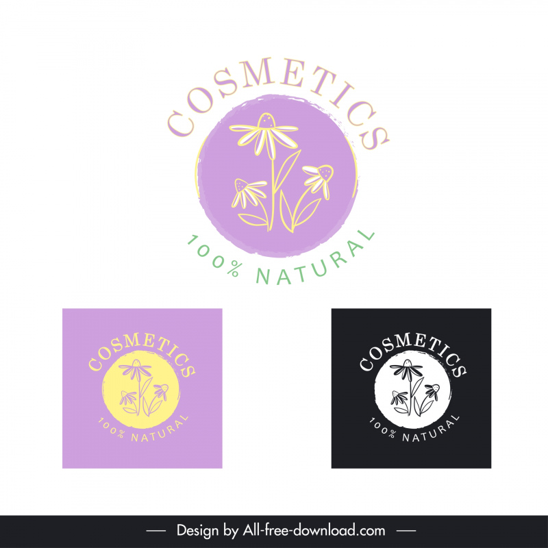 cosmetic logo template flat classic floral handdrawn