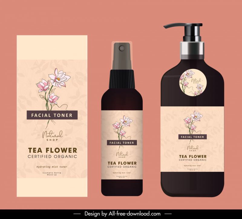 cosmetic product label template elegant classic handdrawn flower decor