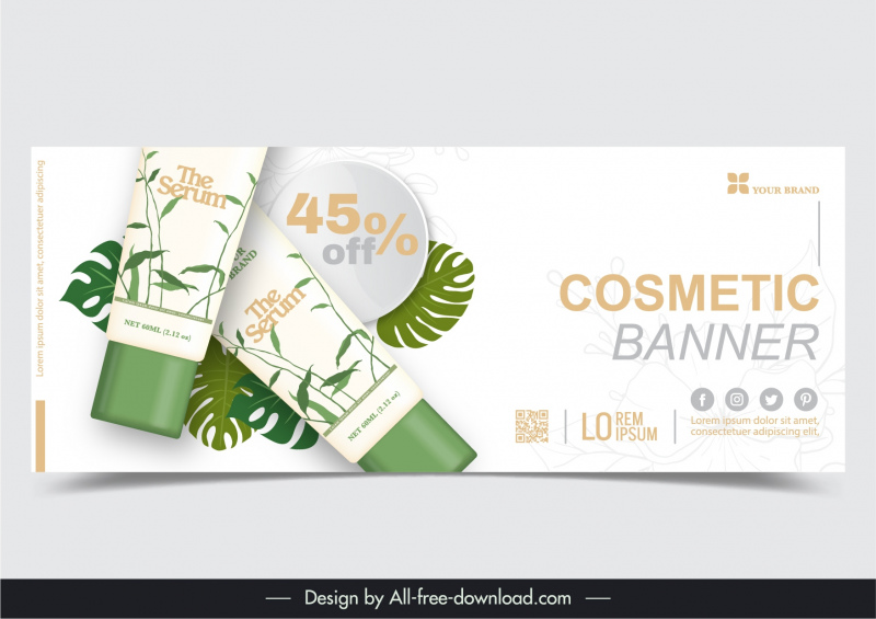 cosmetic sale banner template elegant bright tube leaf