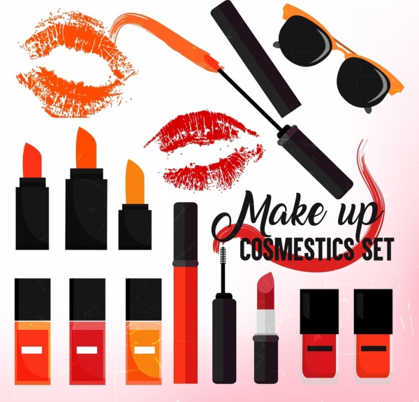 cosmetics advertisement lips lipsticks sunglasses icons decor