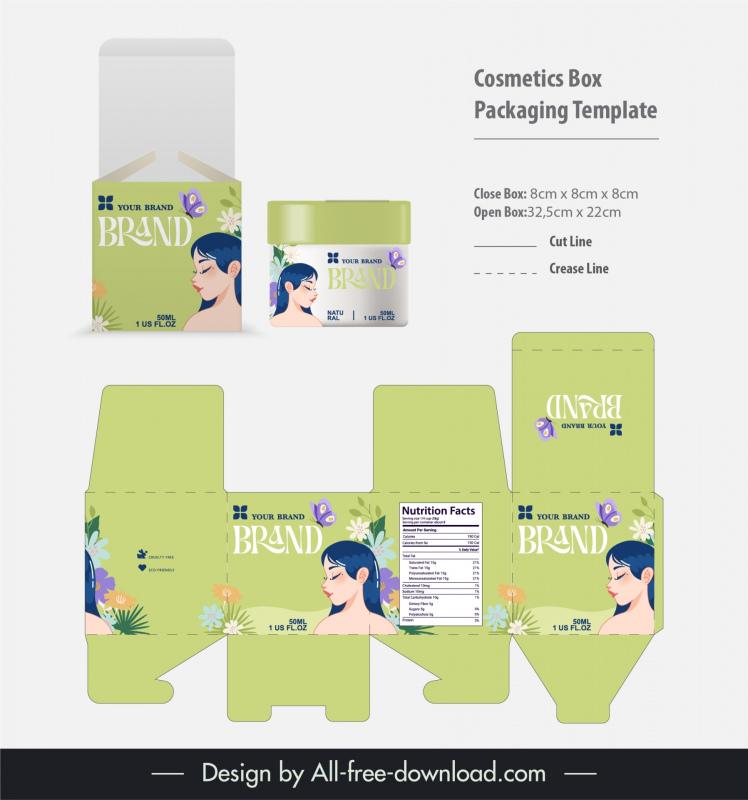 cosmetics box packaging template elegant girl flowers butterfly decor 