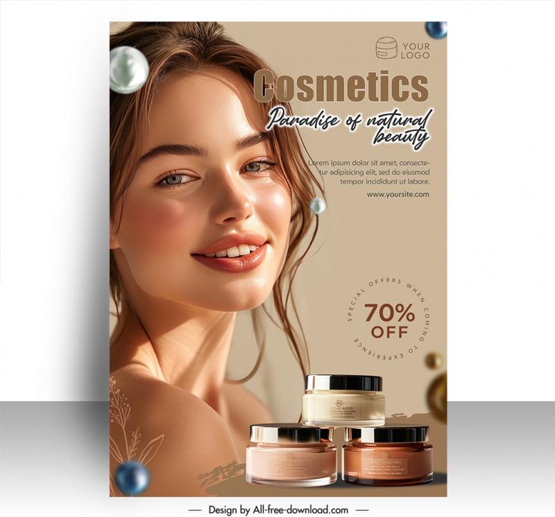 cosmetics discount poster template elegant beautiful lady 