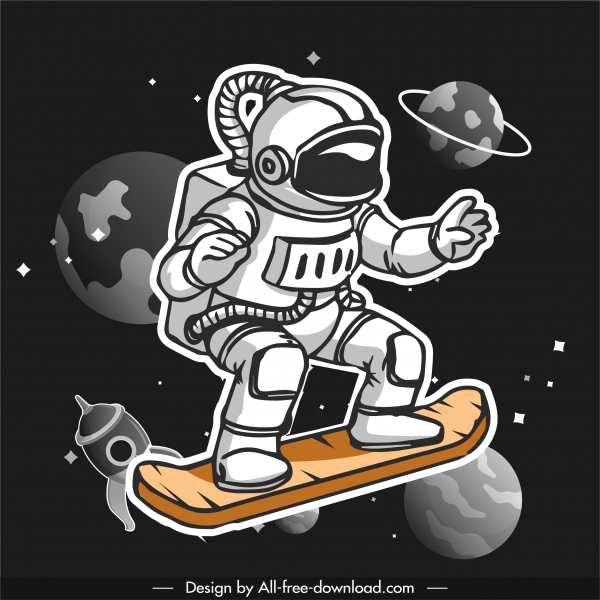 cosmos background skateboarding astronaut sketch handdrawn design