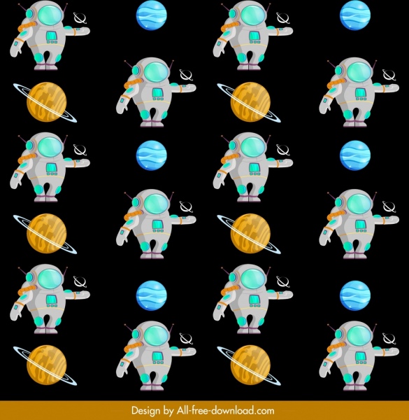 cosmos pattern spaceman planet icons repeating design