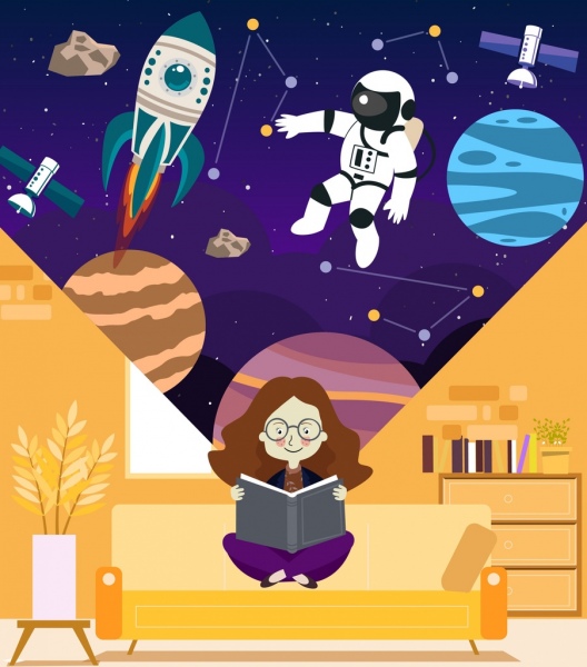 cosmos science background reading girl astrology design elements