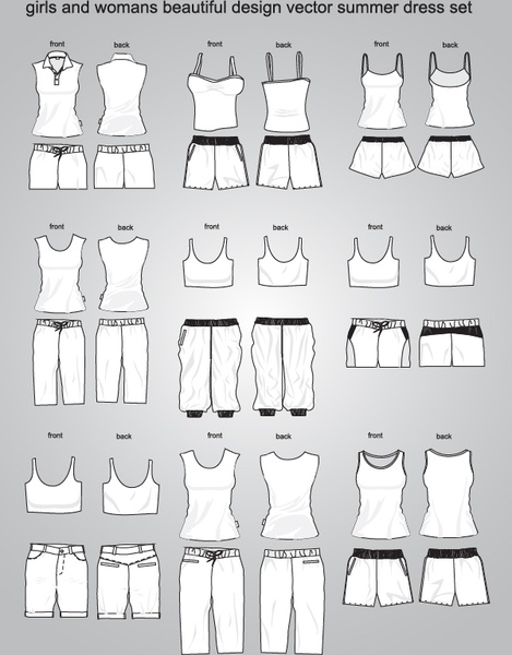 woman fashion templates shirt shorts trouser underwear icons