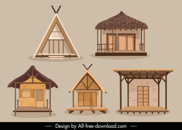 cottage icons classical wooden sketch 