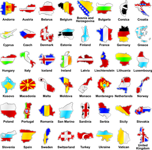 countries flags and map design vector