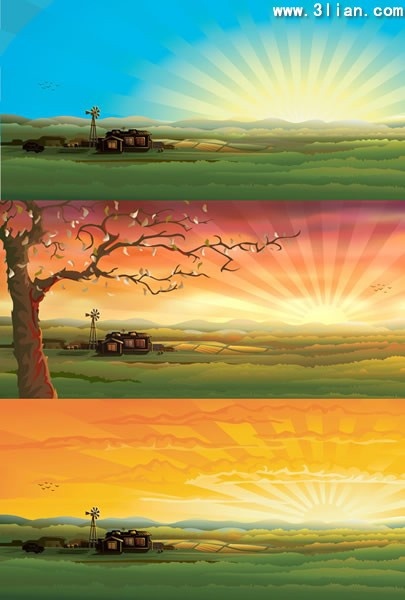 rural landscape backgrounds sunrise theme colorful modern design