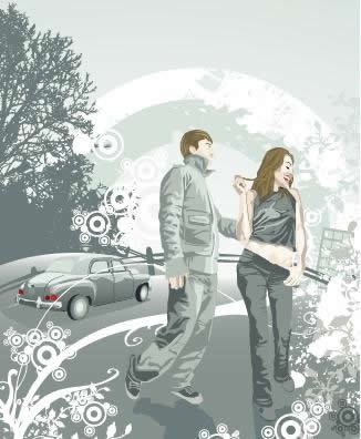 couple with floral vector characters 