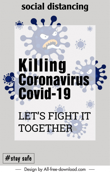 covid19 poster template stylized viruses sketch blurred design