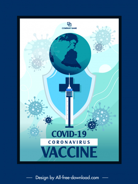 covid19 vaccination banner viruses globe injection needle sketch