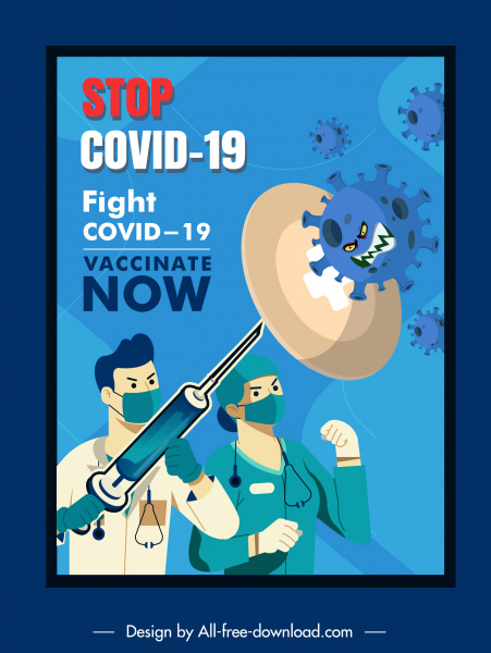 covid19 vaccination poster fighting doctors viruses sketch