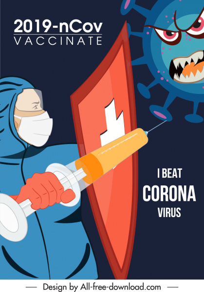 covid19 vaccination poster template virus fighting sketch