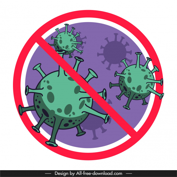 covid 19 banner virus icons banning sign sketch