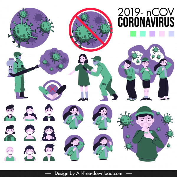 covid 19 epidemic design elements virus community sketch