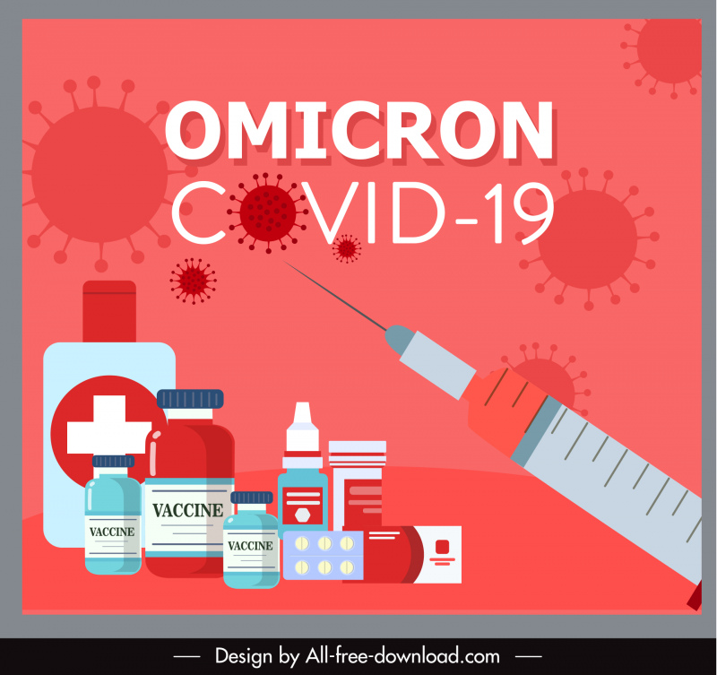 covid-19 omicron poster vaccine drugs flat sketch