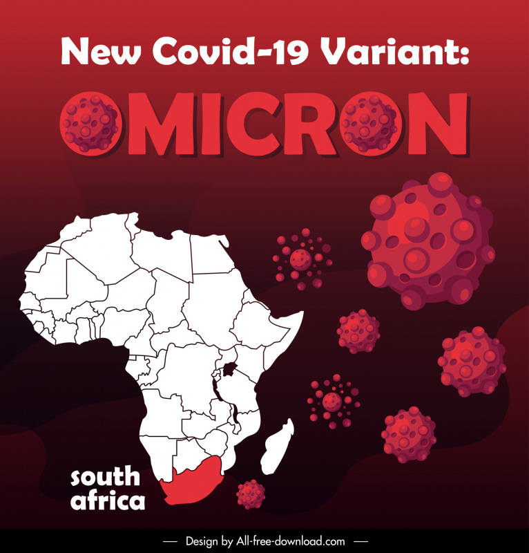 covid-19 variant omicron spreading warning banner viruses africa map sketch