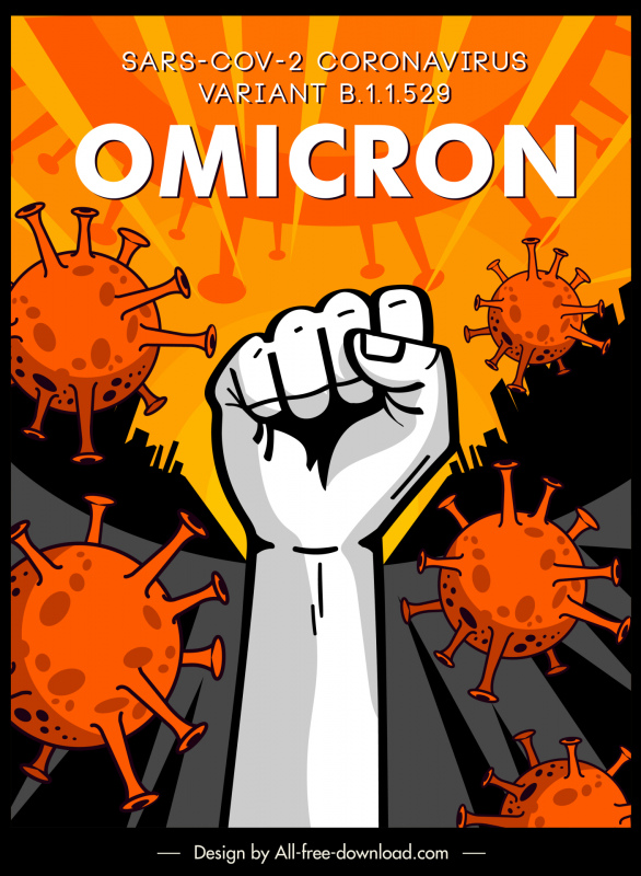 covid-19 variant omicron spreading warning banner viruses fighting hand sketch 