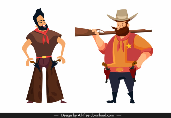 cowboy character icons cartoon sketch