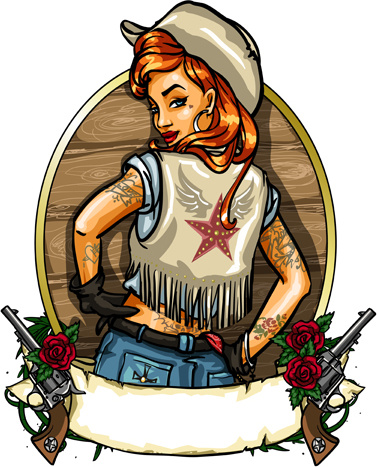 cowboy girl with vintage labels vector