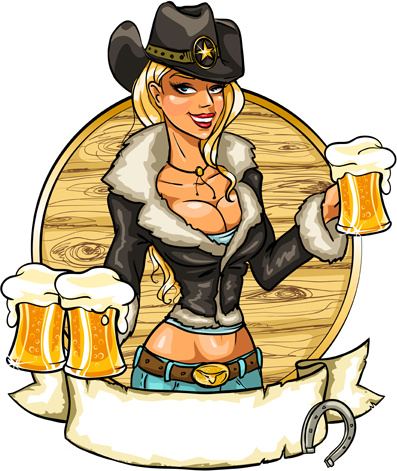 cowboy girl with vintage labels vector