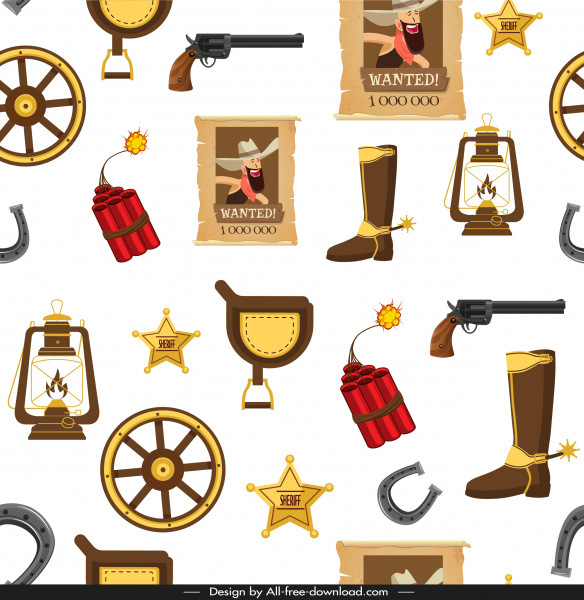 cowboy tale pattern template repeating objects sketch