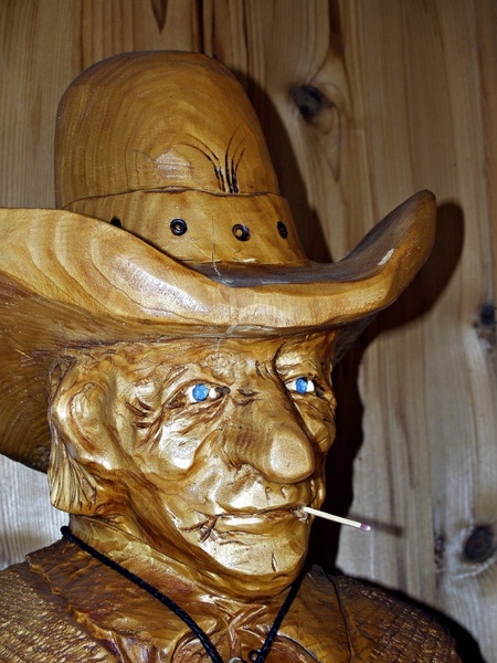 cowboy wood carving face