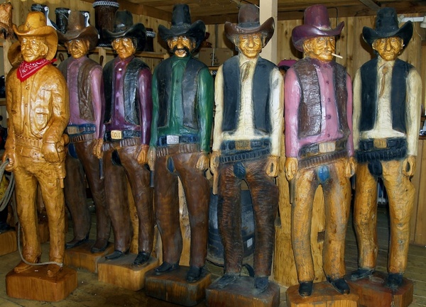cowboys wood carving artwork