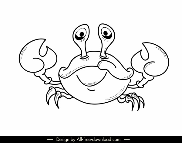 crab icon funny cartoon sketch black white handdrawn 