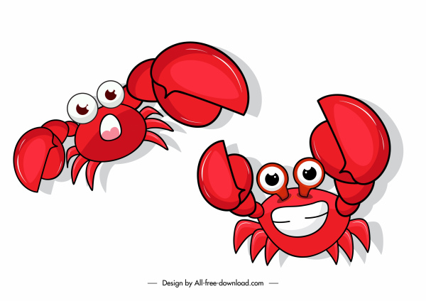 crab icons cute emotion sketch cartoon characters