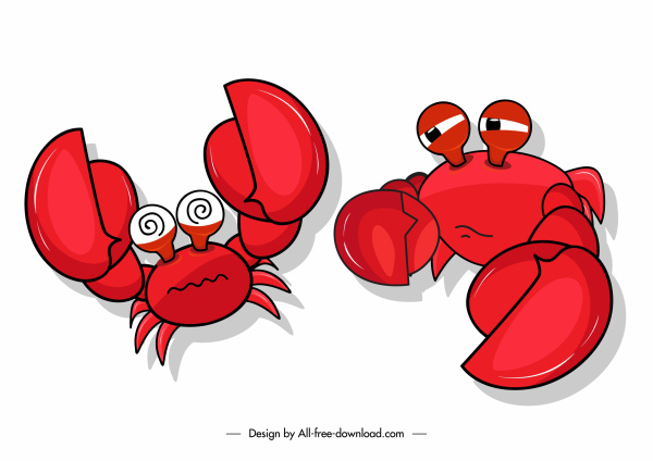 crab icons funny emotions sketch cartoon design