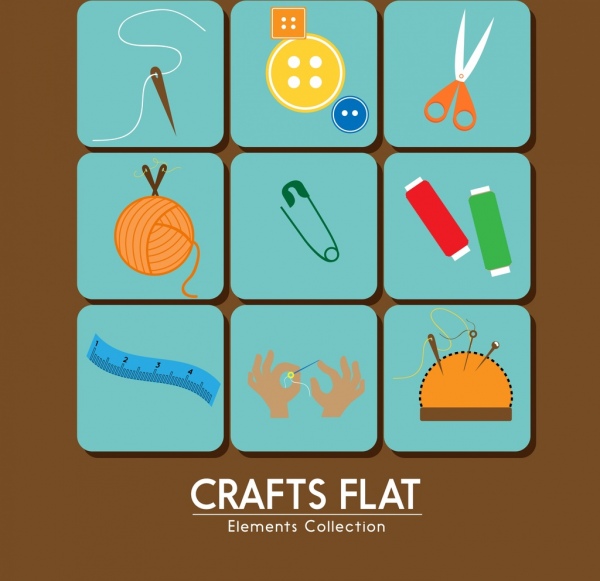 crafts icons collection various types flat colored design