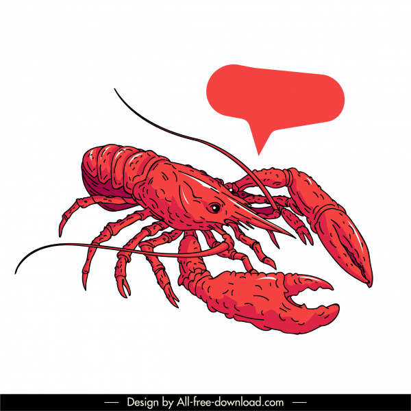 crayfish icon red handdrawn classic sketch