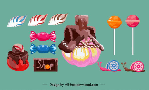 cream cake design elements colored shaped candies sketch