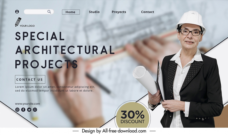 creative architect landing page template realistic blurred 