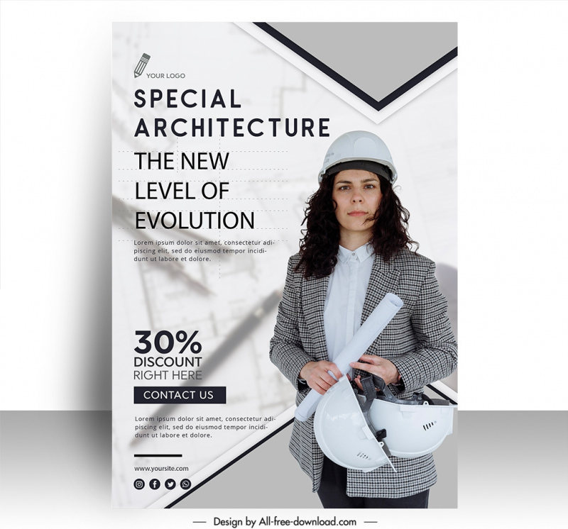 creative architect poster template realistic female engineer geometry  