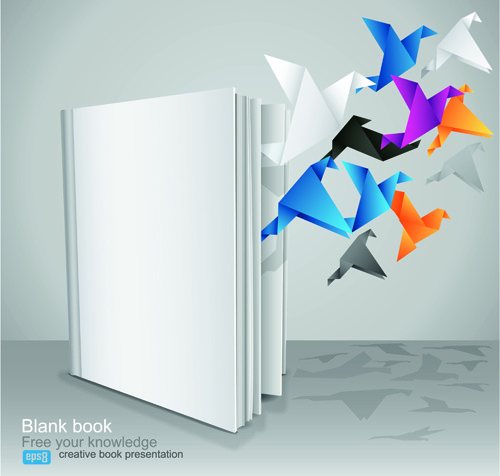 creative book with origami birds design vector