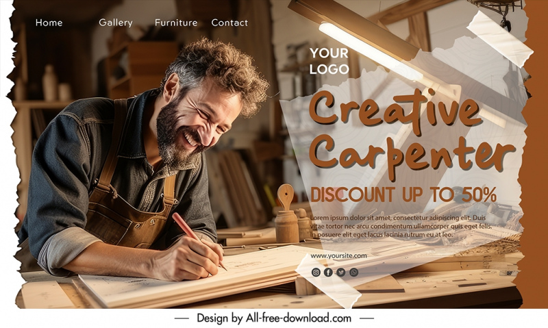 creative carpenter landing page template dynamic smiling man