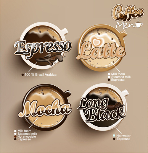 creative coffee menu with labels vector
