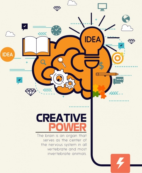 creative concept banner lightbulb brain icons decor 