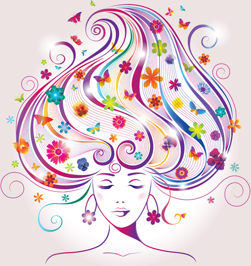 creative floral hair with woman vector
