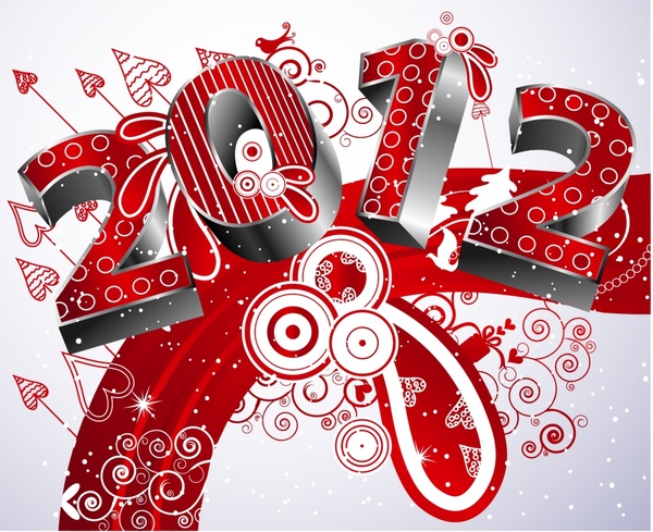 2012 new year background modern 3d doodles decor
