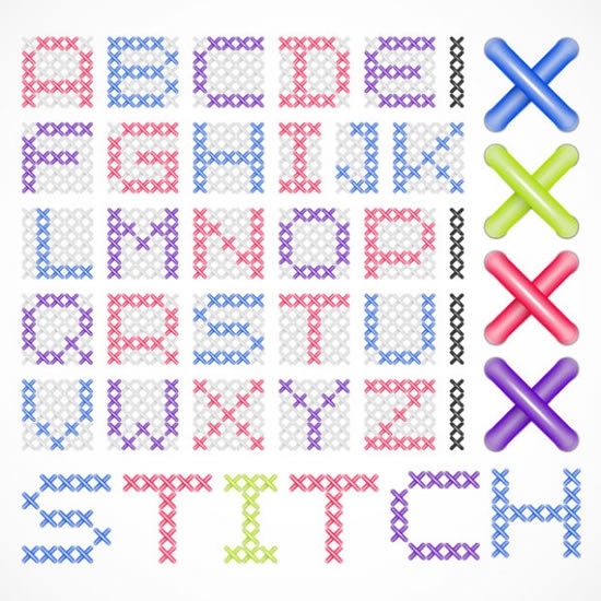 alphabet template stitch weave sketch colorful flat