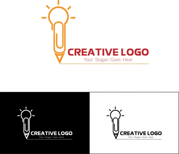 creative logo design sets bulbs and pen sketch