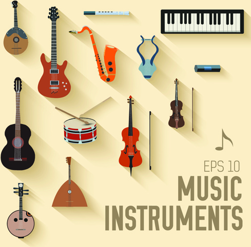 creative music instruments background vector graphics