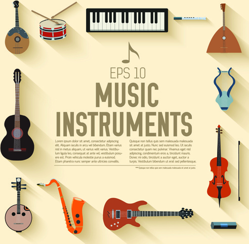 creative music instruments background vector graphics