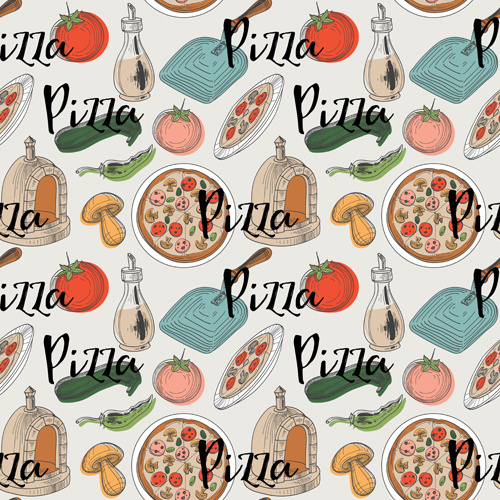 creative pizza seamless pattern vector set