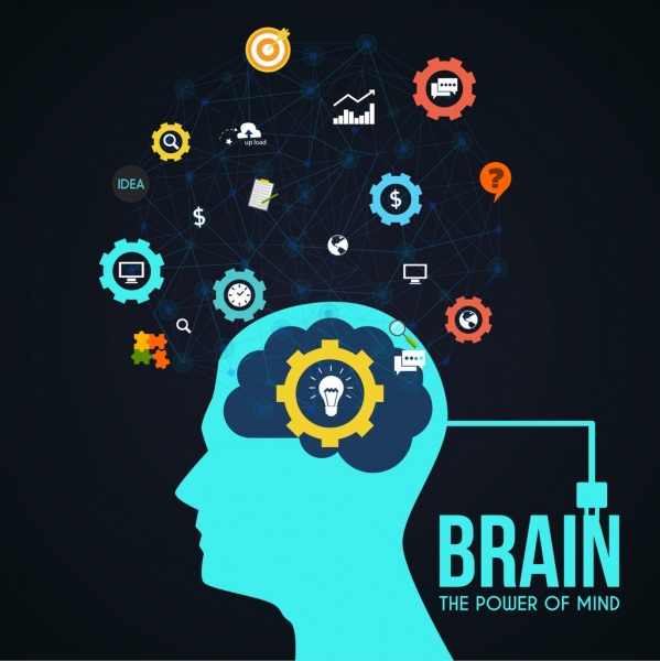 creativeness concept head bulb brain icons dots connection