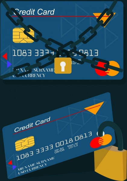 credit card security concept locked chain icons